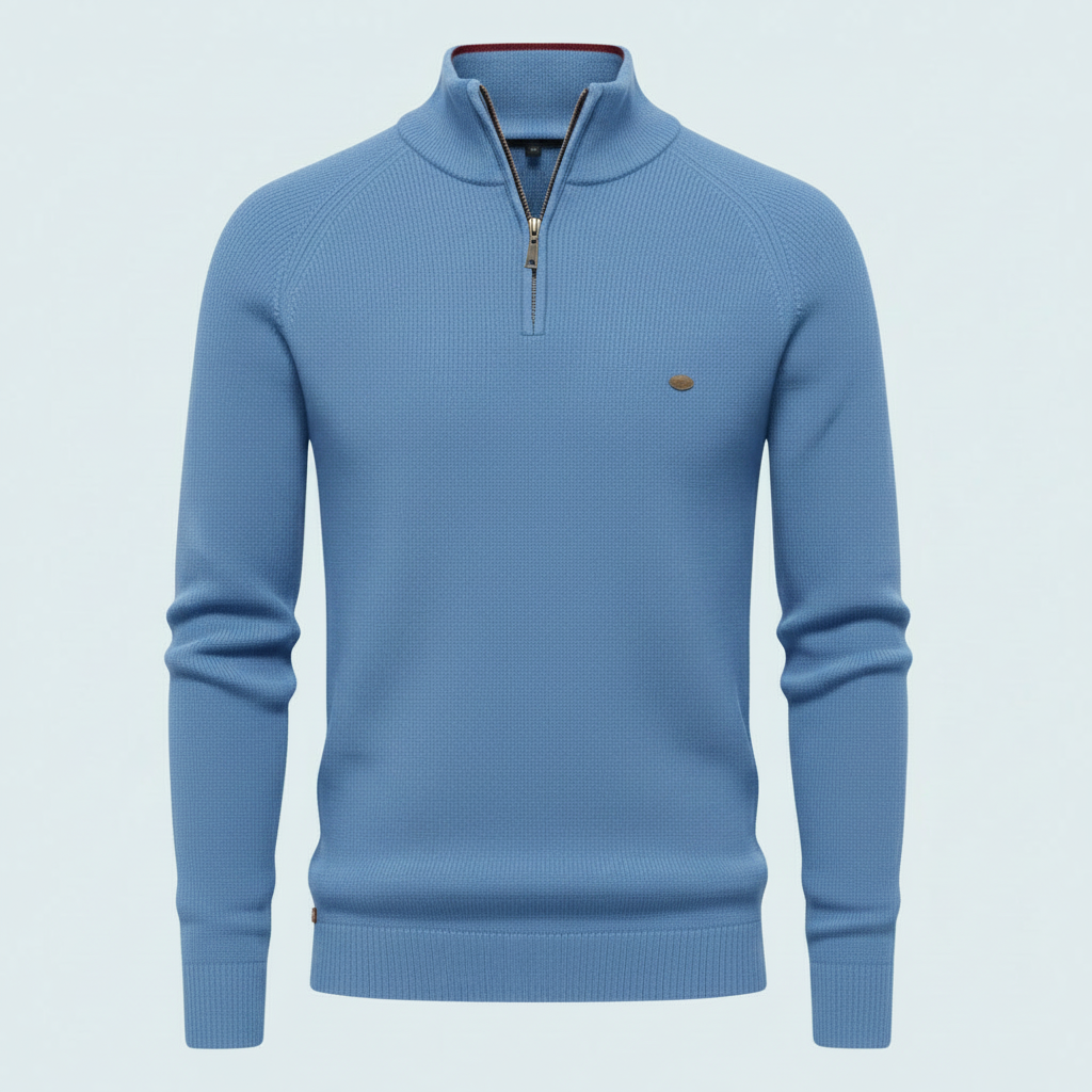 Strikket Herretrøje med Halv Lynlås | Slim Fit Mode