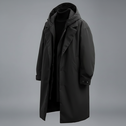 Lang Puffer Trenchcoat med Hætte | Herre Frakke
