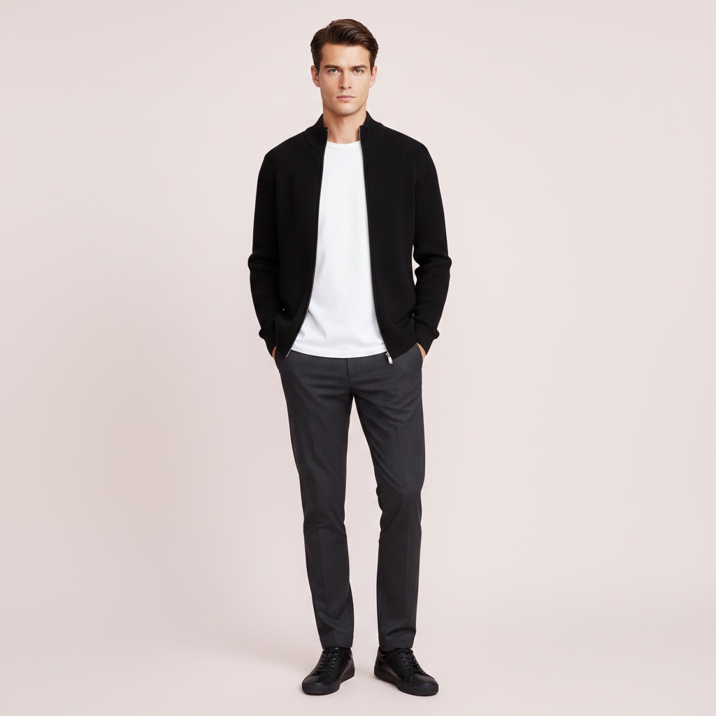 Slim Fit Cardigan | Cardigan til Herre med Lynlås