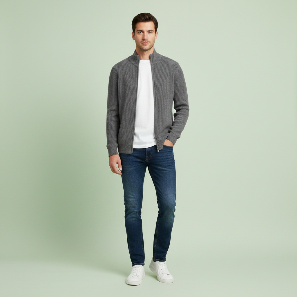 Slim Fit Cardigan | Cardigan til Herre med Lynlås