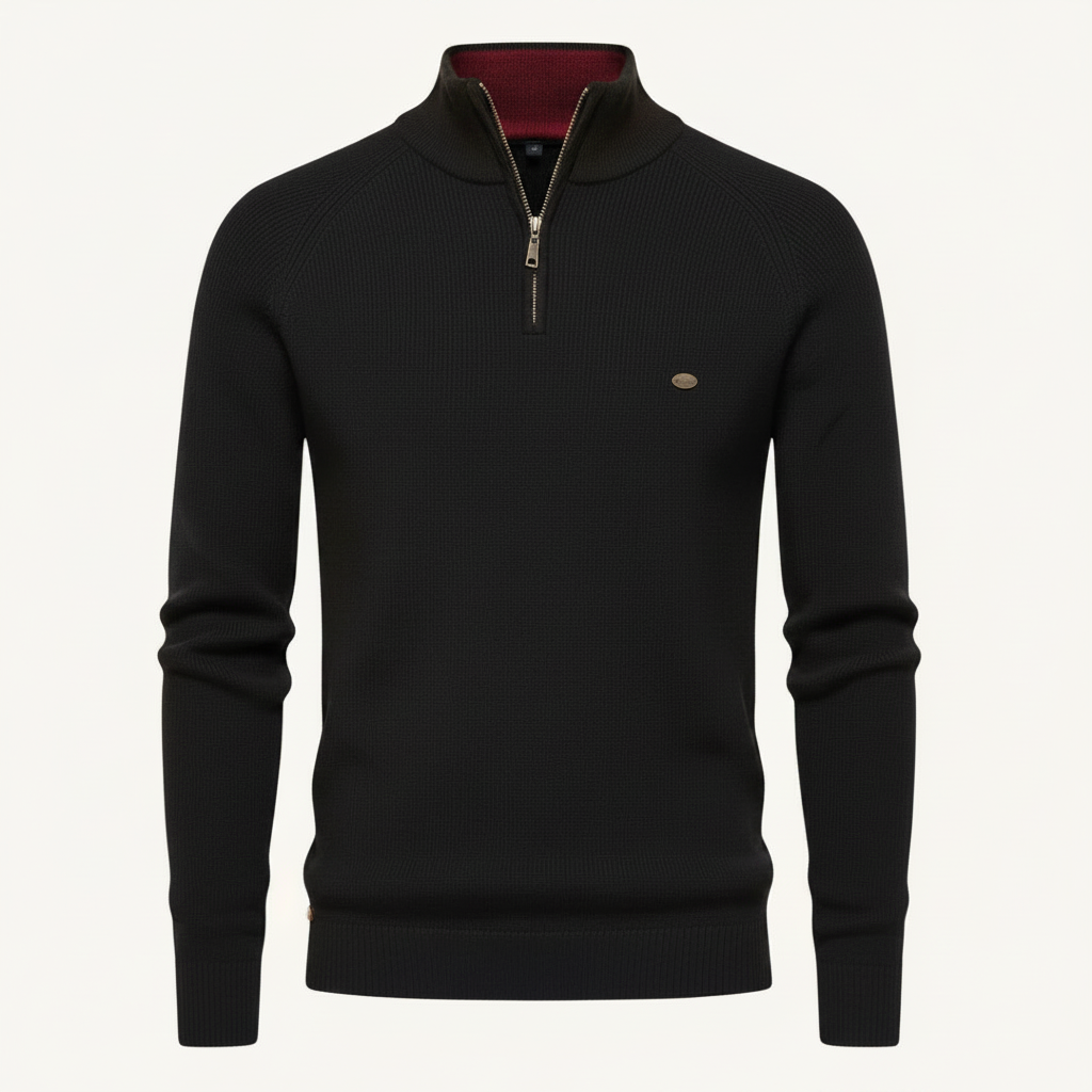 Strikket Herretrøje med Halv Lynlås | Slim Fit Mode