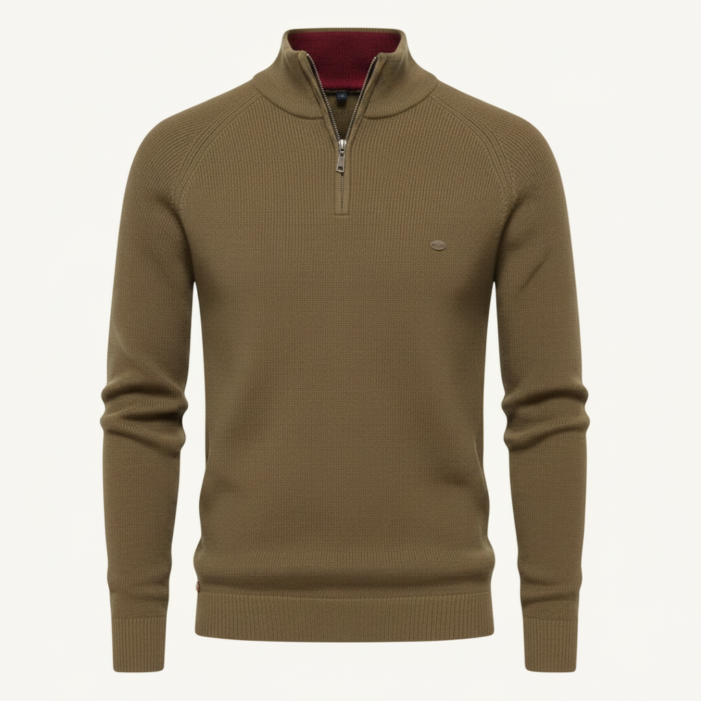 Strikket Herretrøje med Halv Lynlås | Slim Fit Mode