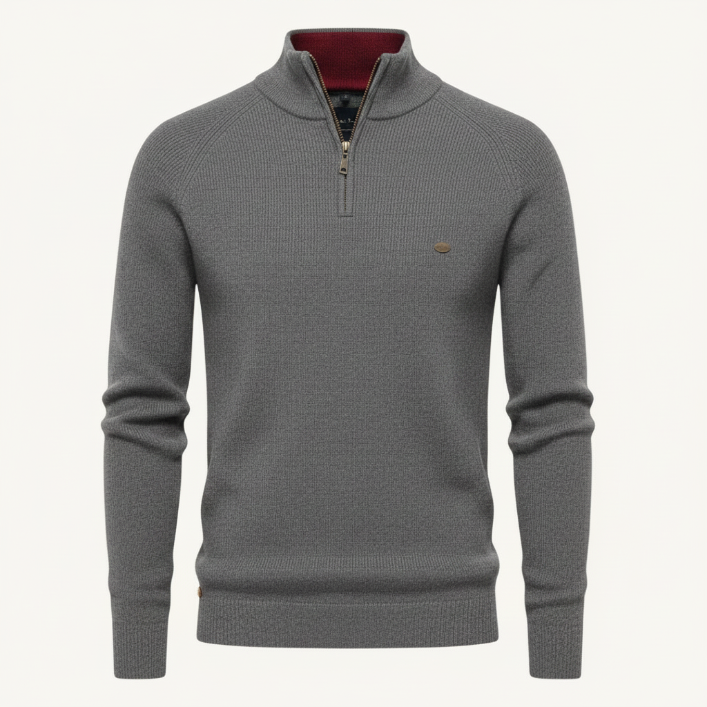 Strikket Herretrøje med Halv Lynlås | Slim Fit Mode