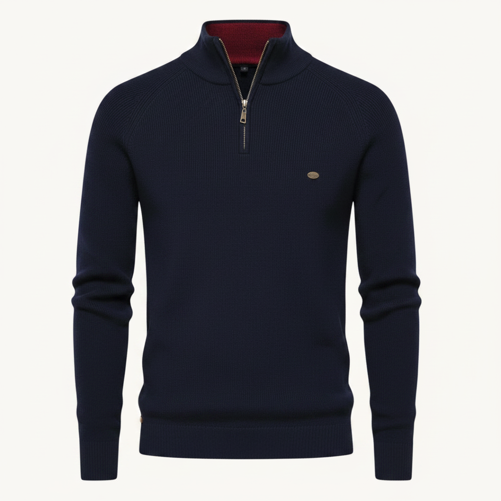 Strikket Herretrøje med Halv Lynlås | Slim Fit Mode