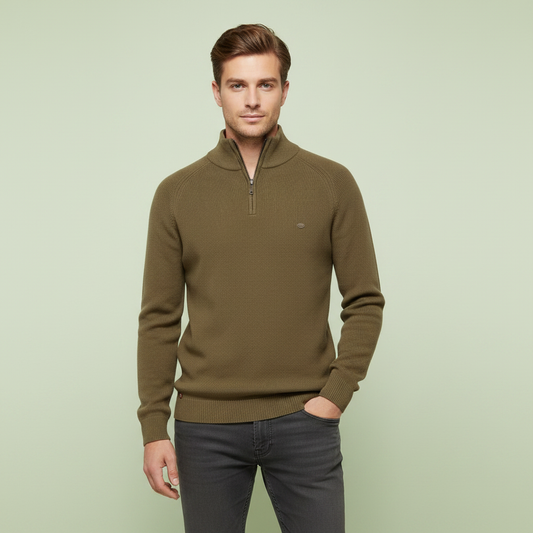 Strikket Herretrøje med Halv Lynlås | Slim Fit Mode
