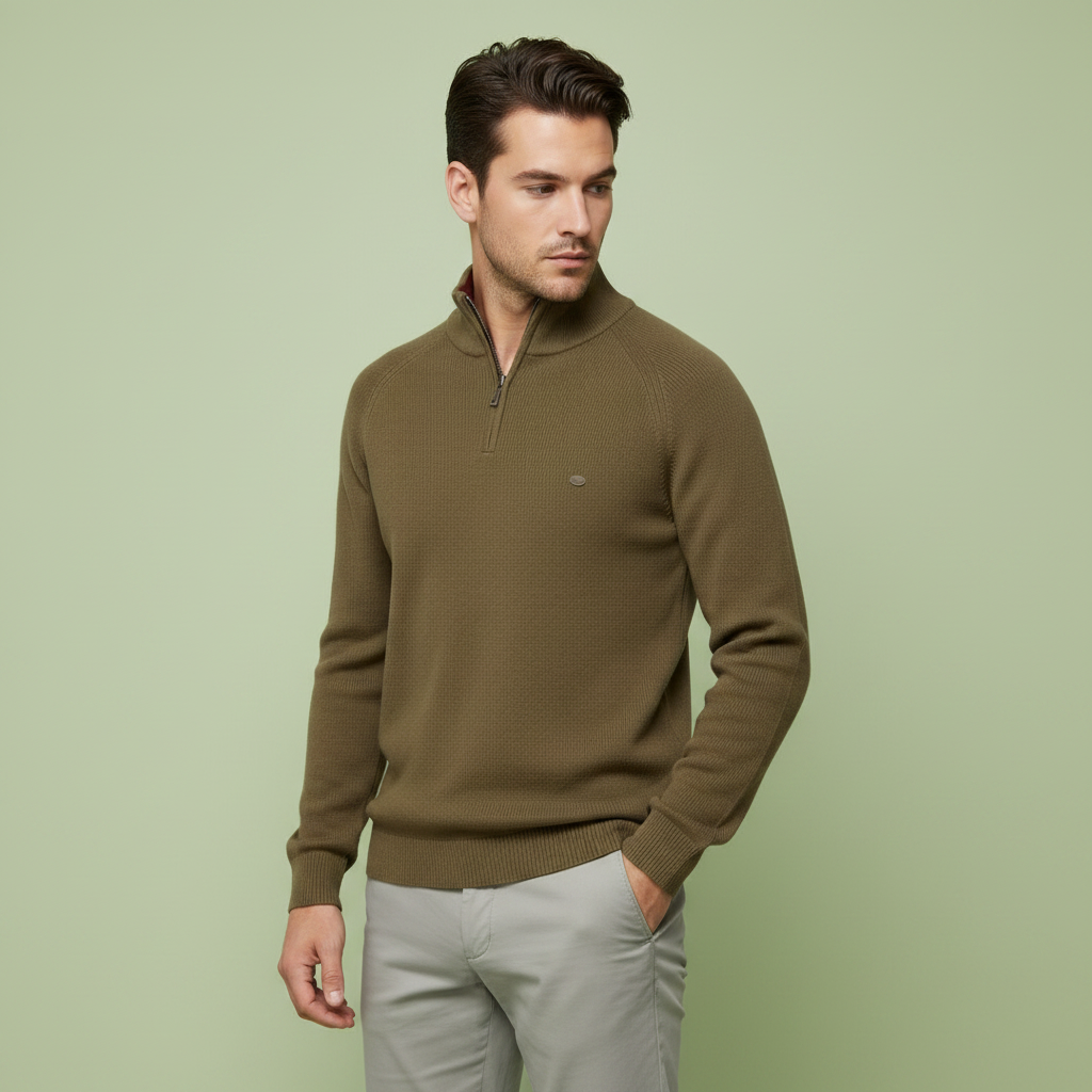 Strikket Herretrøje med Halv Lynlås | Slim Fit Mode