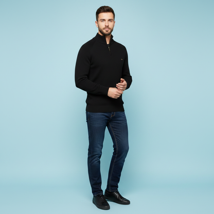 Strikket Herretrøje med Halv Lynlås | Slim Fit Mode