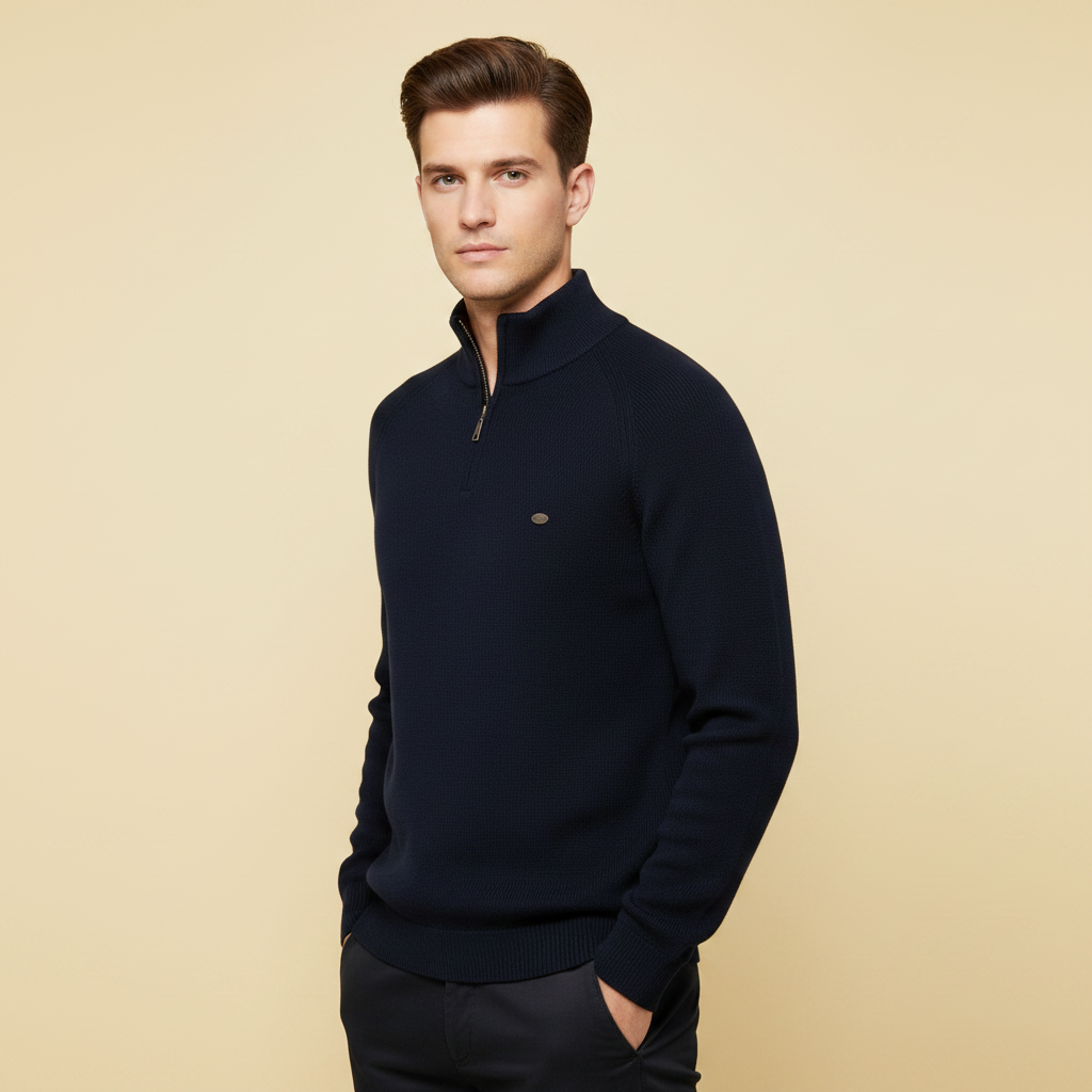 Strikket Herretrøje med Halv Lynlås | Slim Fit Mode